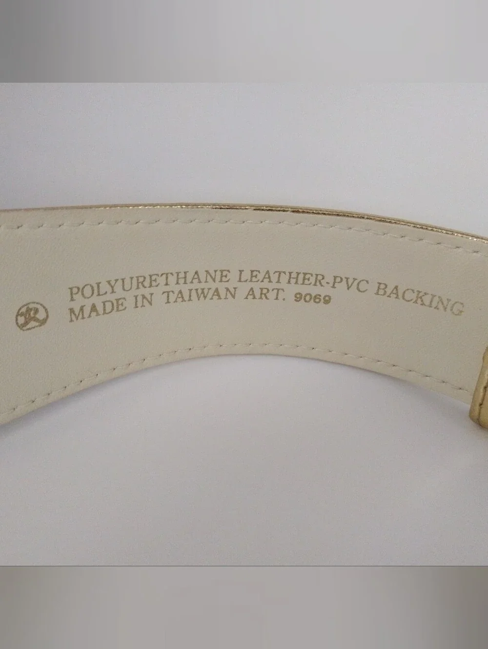 80s Gold Metallic Vegan Leather Waist Belt with Metal Interlocking Buckle
